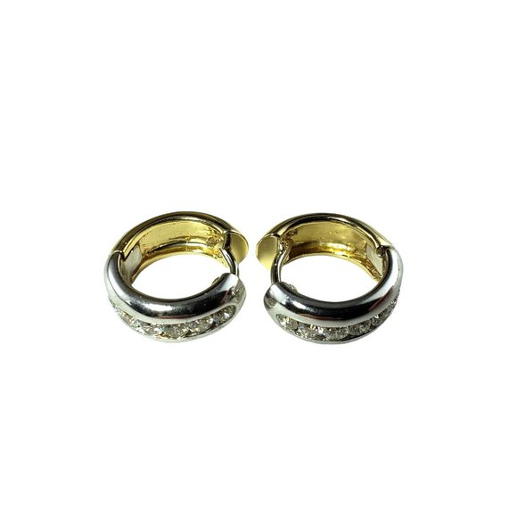 Vintage 14 Karat Reversible Two Tone Gold and Diamond Huggie Earrings #13838 - Picture 6 of 16